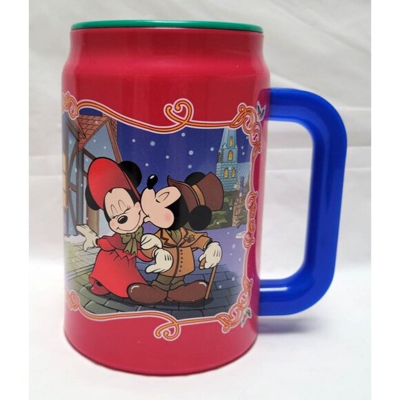 VTG 1999 Tokyo Disneyland Christmas Fantasy Mickey Minnie Mug Lid Blue Handle - Picture 1 of 8